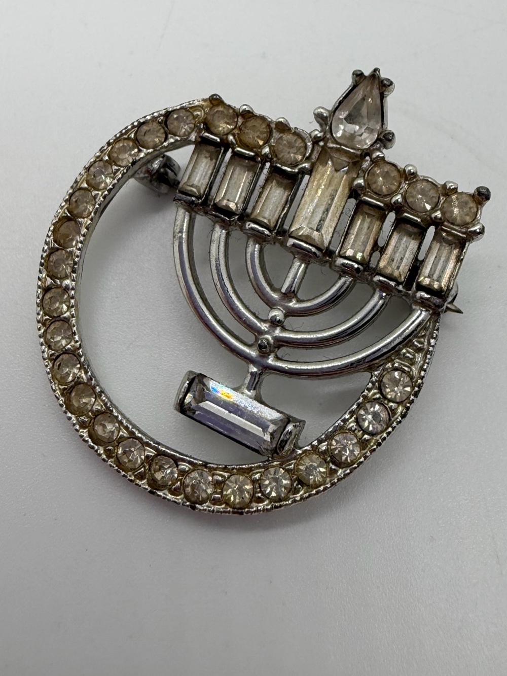 Vintage art deco rhinestone candelabra brooch